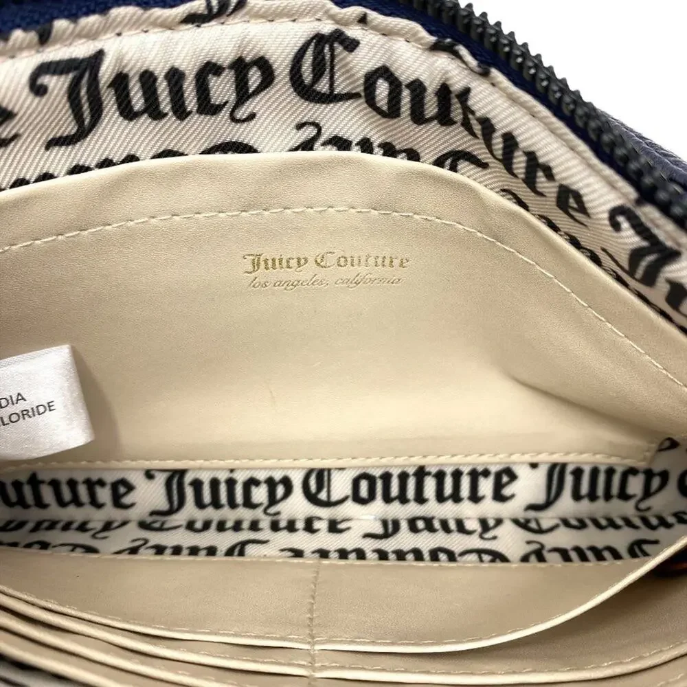 JUICY COUTURE Large Navy Blue Wristlet Clutch Purse ~ NWOT ~ Gold Emblem